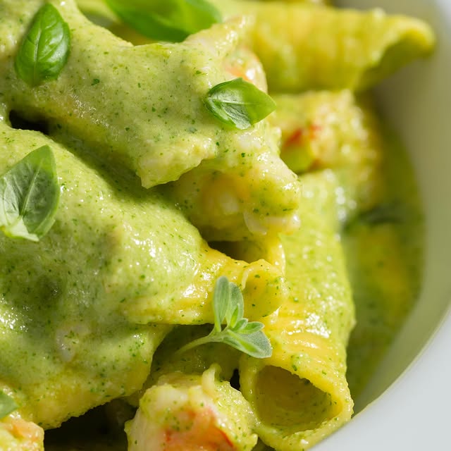 Garganelli cremosi con zucchine e gamberetti